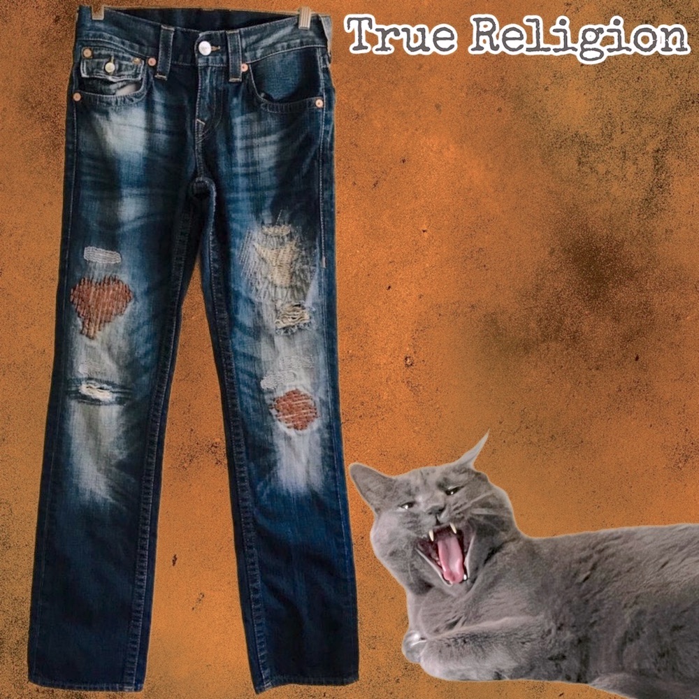Nwt $208 True Religion | Cabincore | Distressed | Patched | Straight Jeans